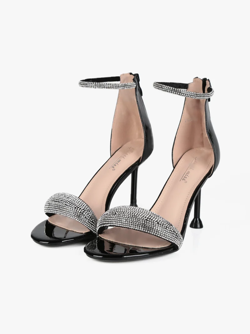 Sandali con strass e tacco a spillo - nero
