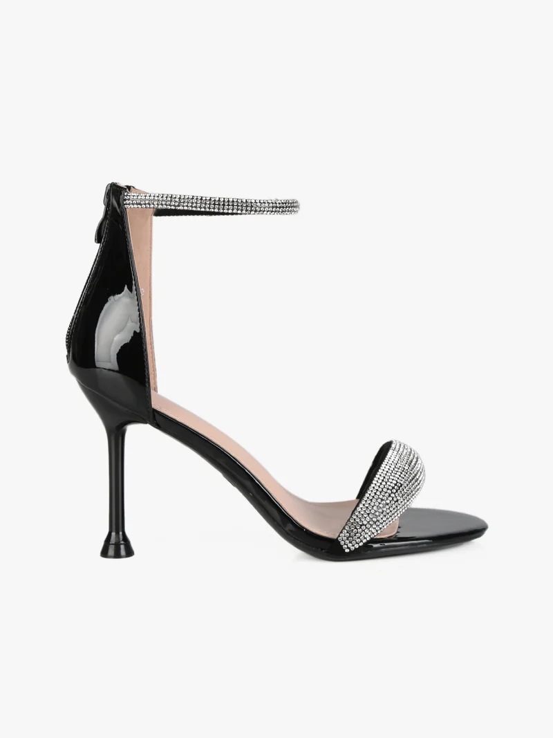 Sandali con strass e tacco a spillo - nero