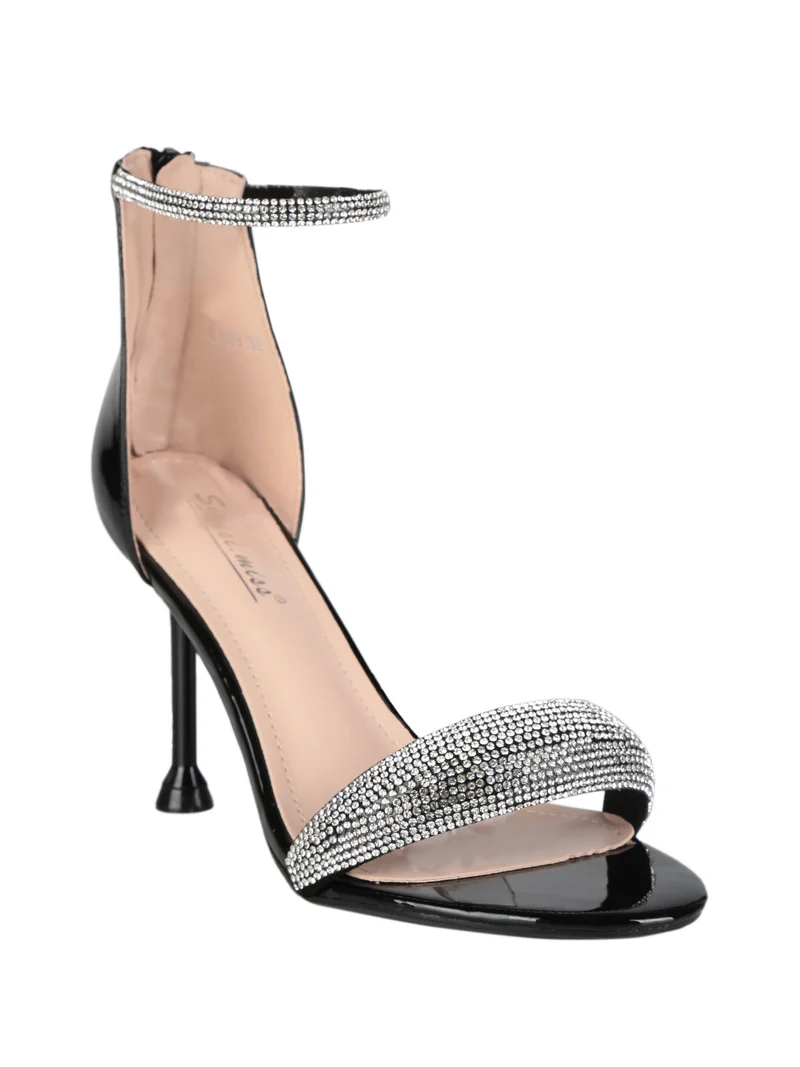 Sandali con strass e tacco a spillo - nero