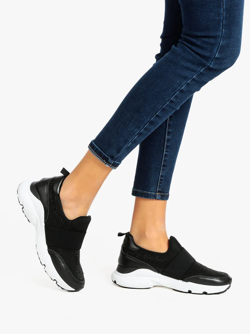Sneakers slip on con strass - nero