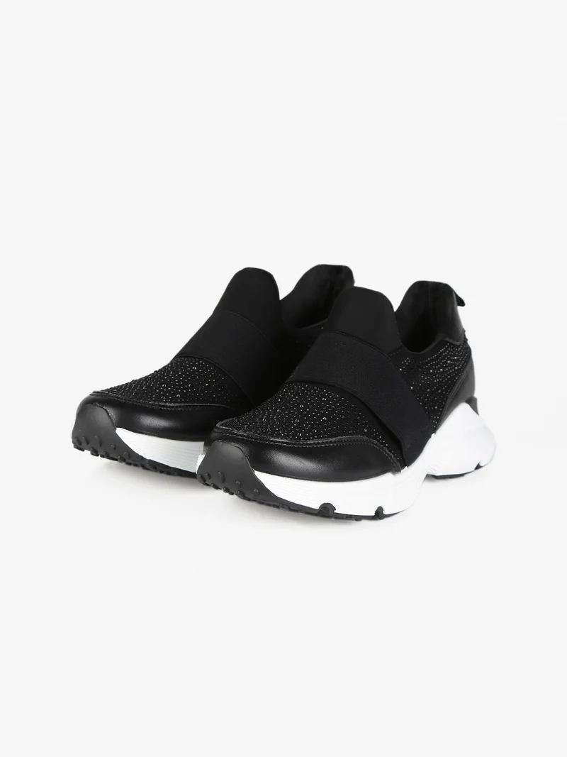 Sneakers slip on con strass - nero