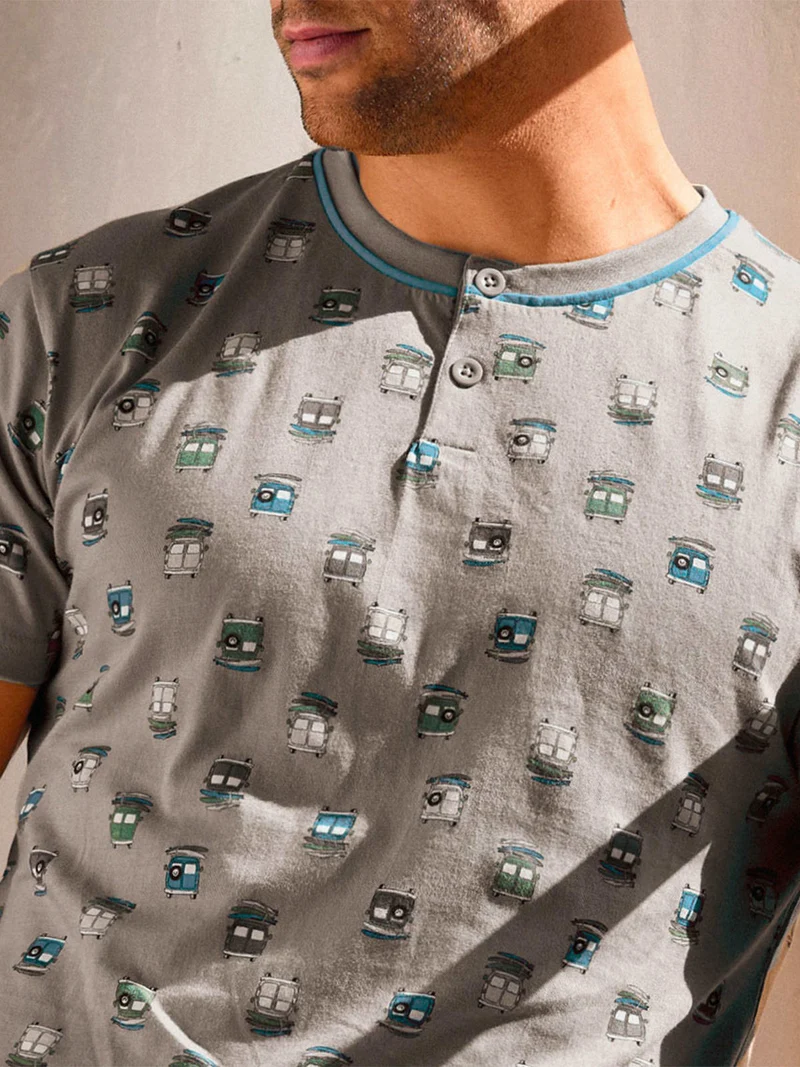 pigiama corto da uomo in cotone con stampe - grigio scuro