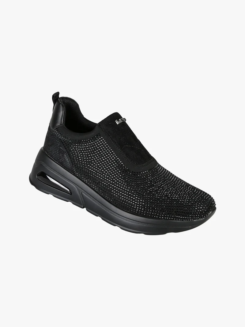 Sneakers donna slip on con zeppa e strass - nero