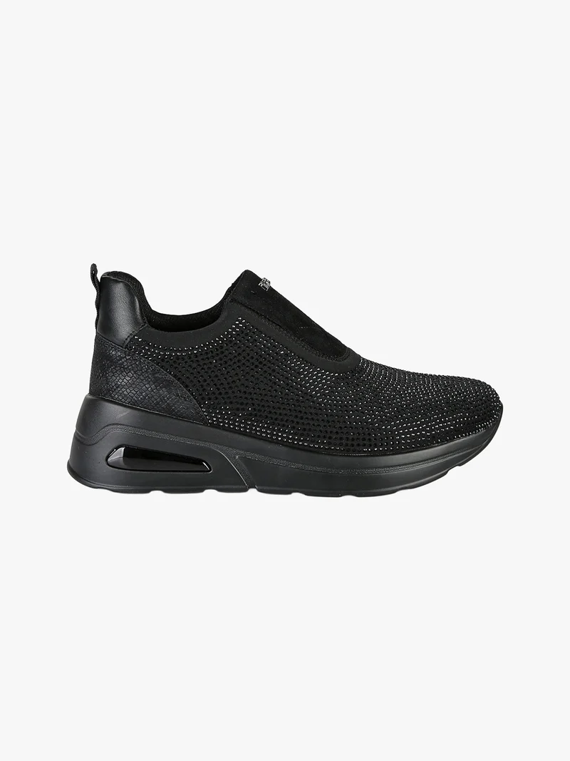 Sneakers donna slip on con zeppa e strass - nero