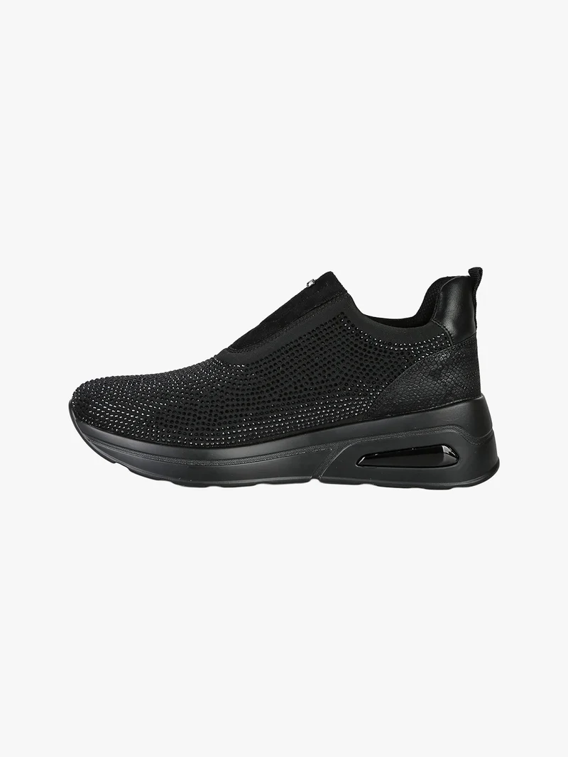 Sneakers donna slip on con zeppa e strass - nero