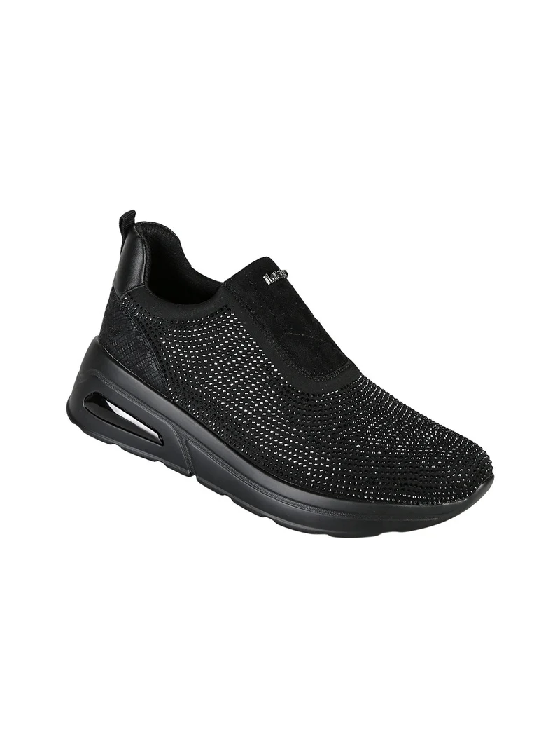 Sneakers donna slip on con zeppa e strass - nero