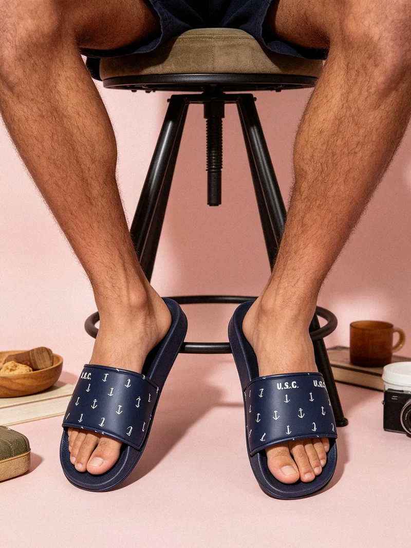Ciabatte in gomma da uomo a fascia larga - blu scuro