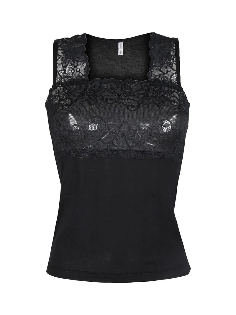 Top donna intimo in bamboo con pizzo - nero