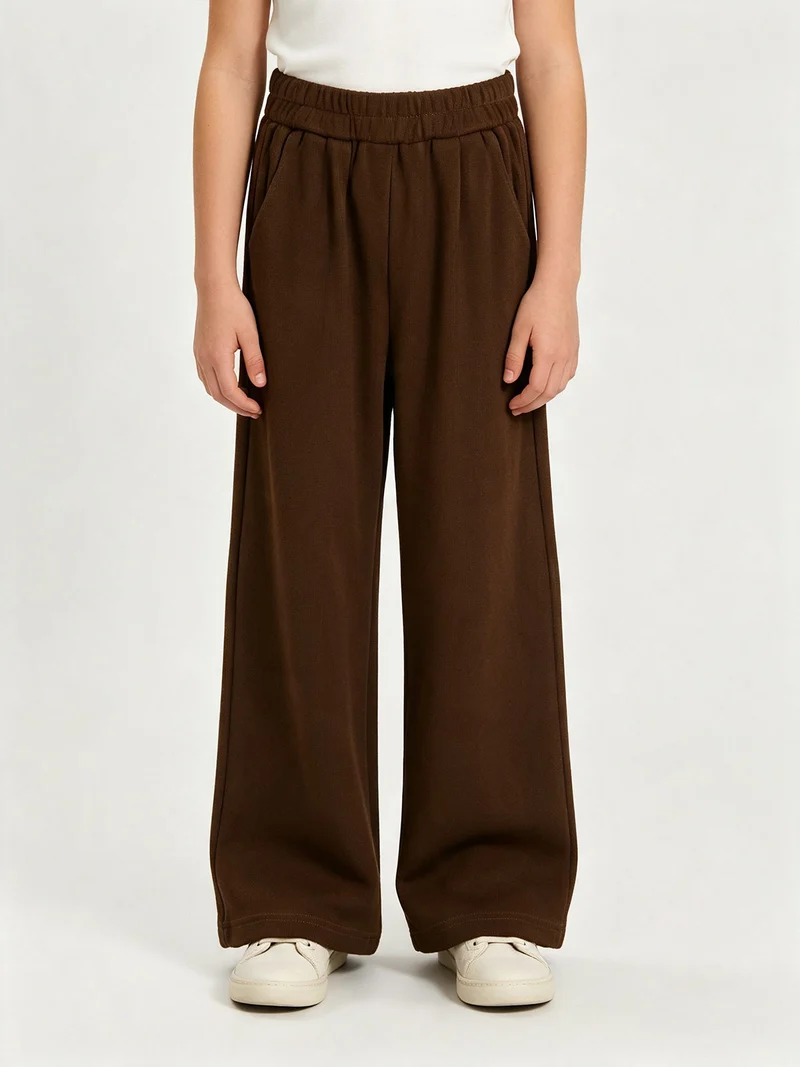 Pantaloni da bambina in maglia con elastico in vita - moro