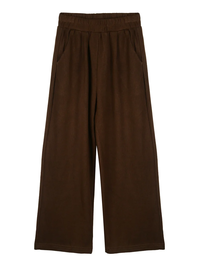 Pantaloni da bambina in maglia con elastico in vita - moro