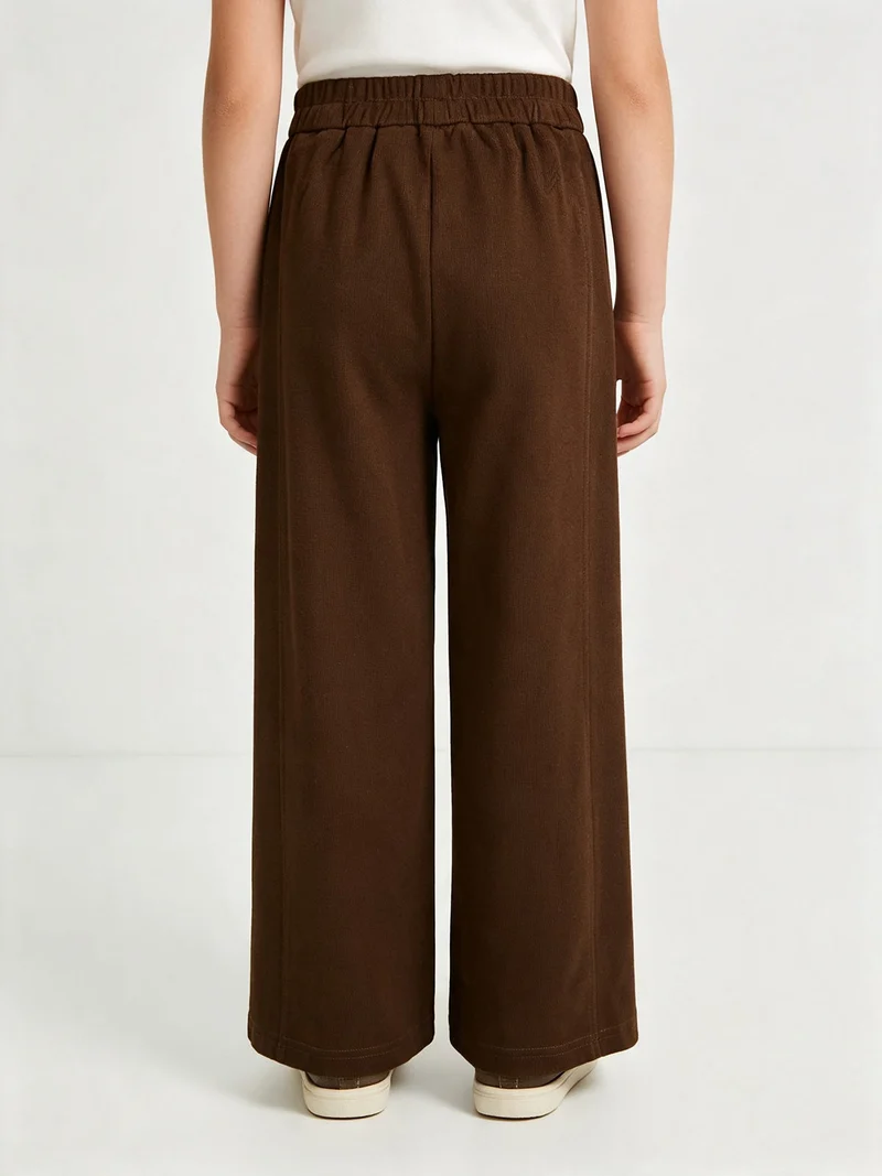 Pantaloni da bambina in maglia con elastico in vita - moro