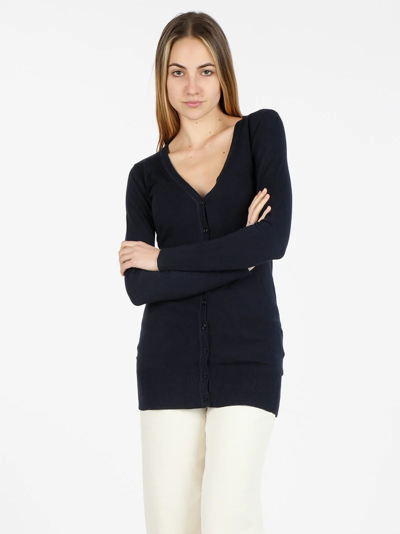 Cardigan donna in maglia con bottoni - blu scuro