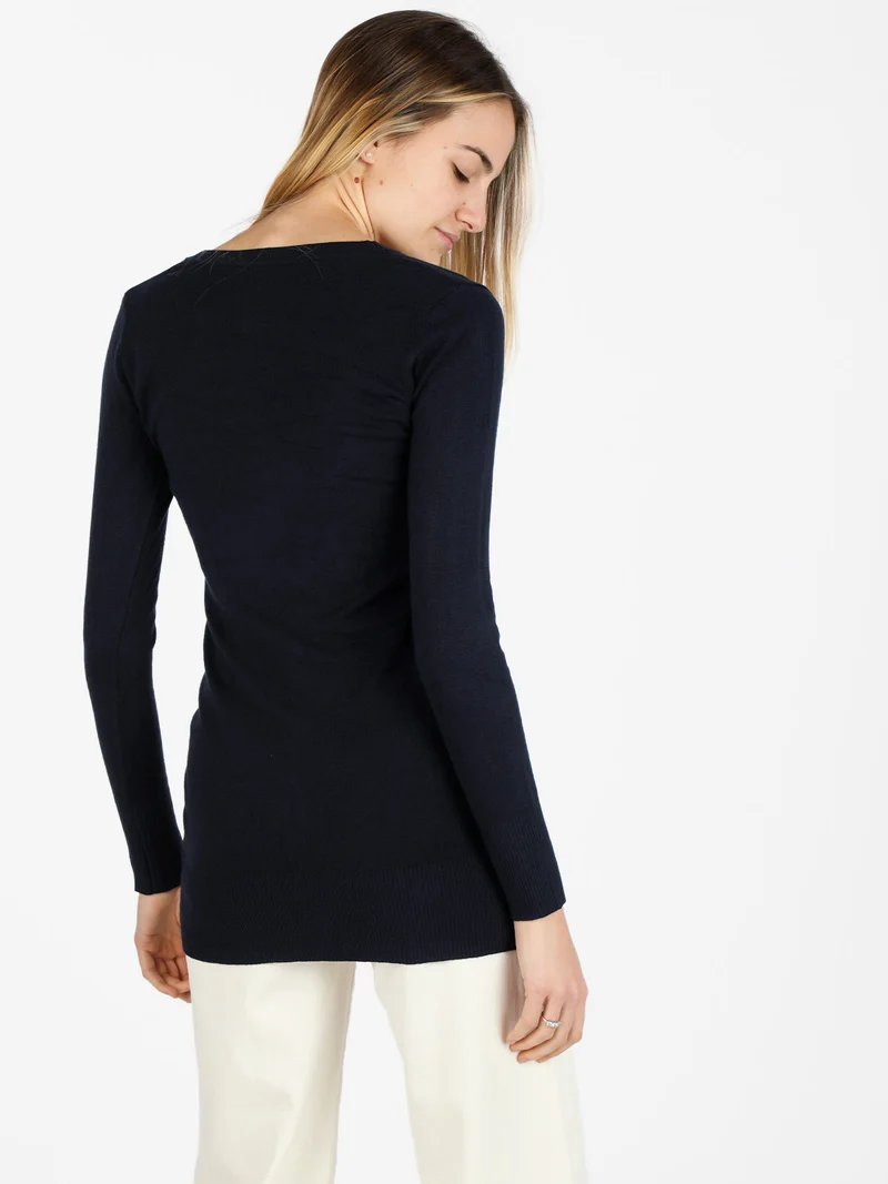 Cardigan donna in maglia con bottoni - blu scuro