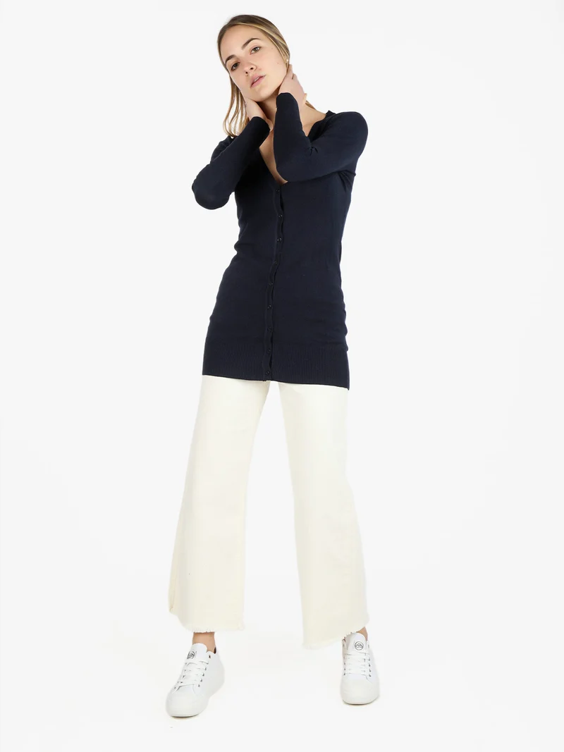 Cardigan donna in maglia con bottoni - blu scuro