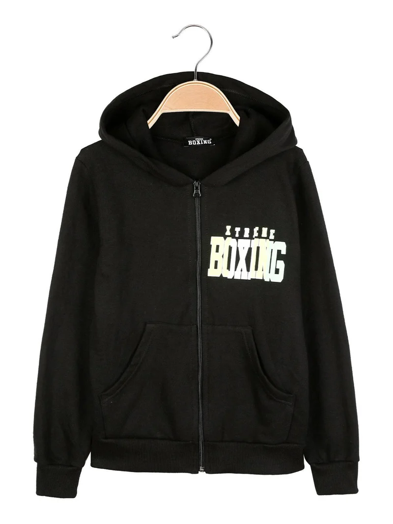 felpa pesante con zip e cappuccio - nero