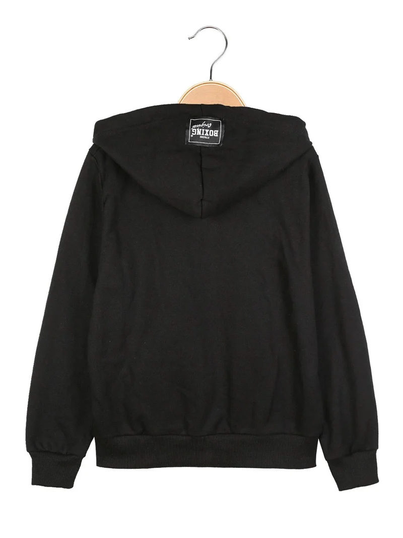 felpa pesante con zip e cappuccio - nero