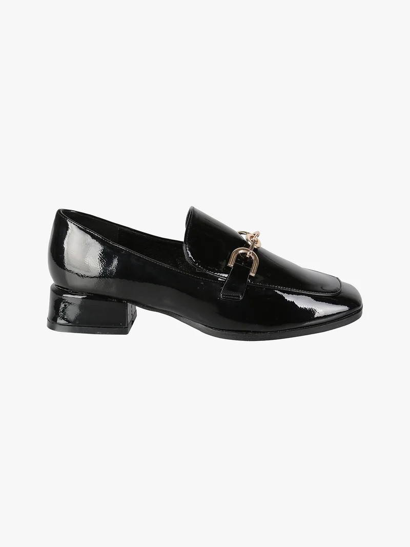 Mocassini donna in vernice con tacco basso - nero