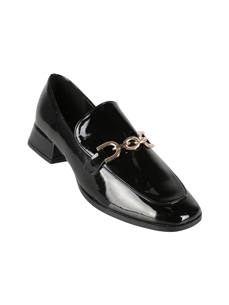 Mocassini donna in vernice con tacco basso - nero