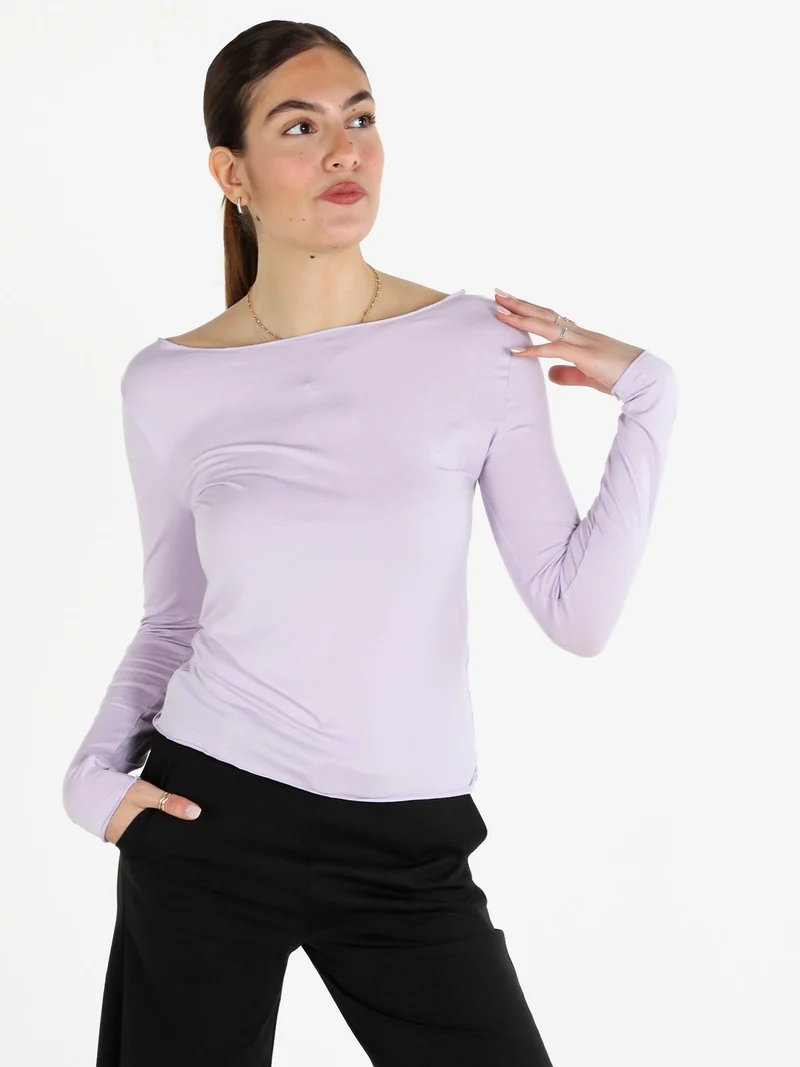 T-shirt donna a maniche lunghe in viscosa - lilla