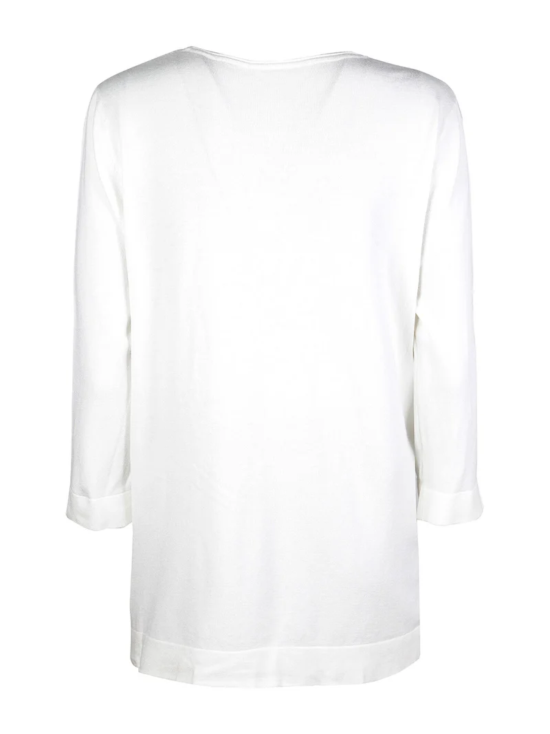 Maxi maglia girocollo da donna con maniche a 3/4 - bianco