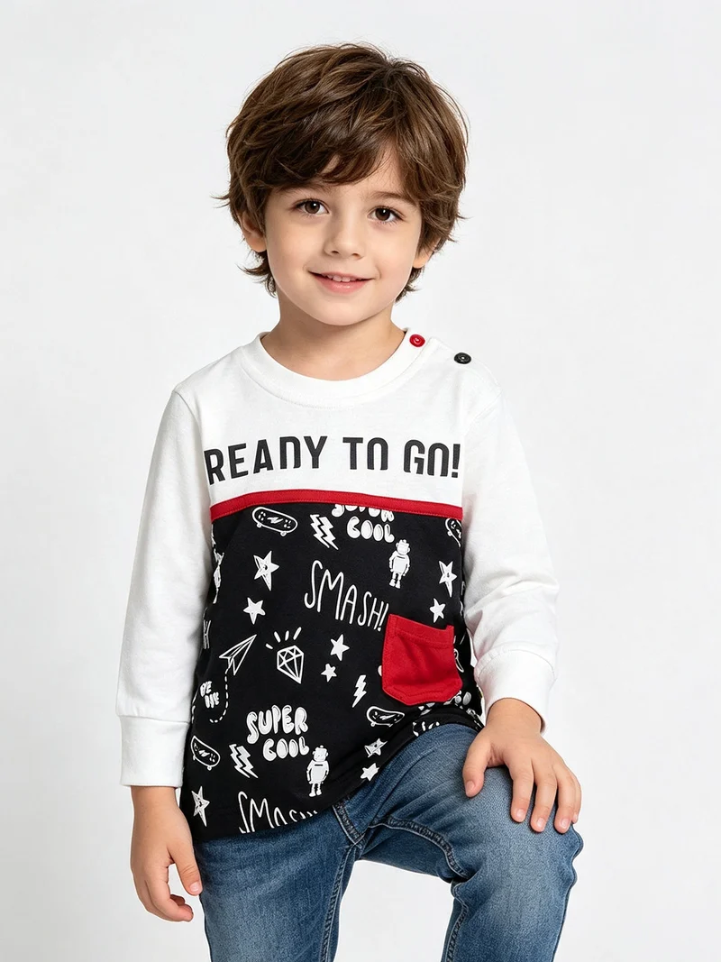 Maglietta manica lunga da neonato con stampe - bianco