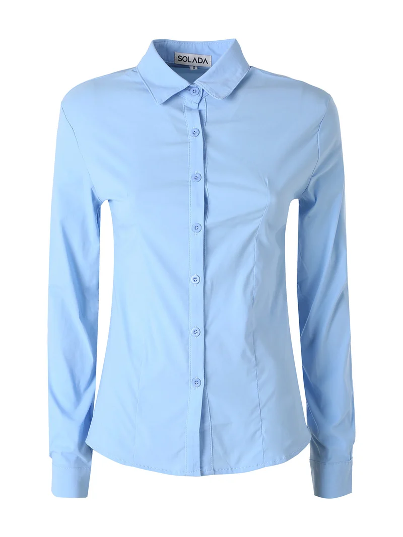Camicia da donna elasticizzata a maniche lunghe - azzurro