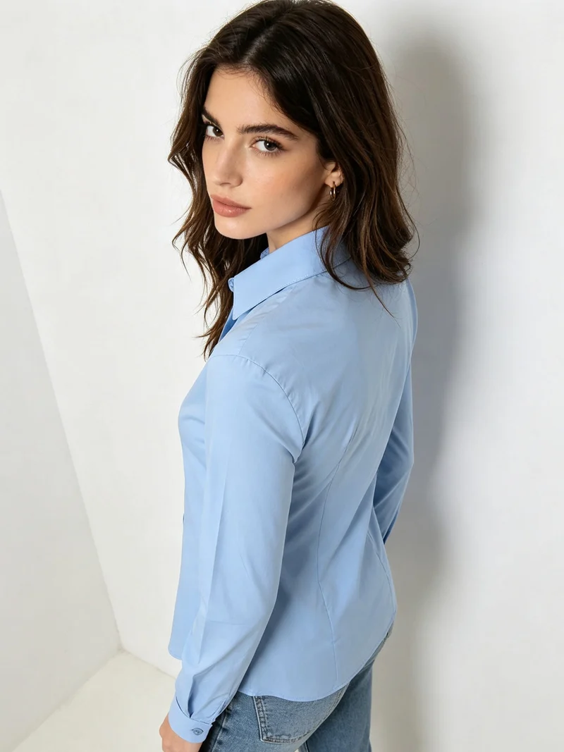 Camicia da donna elasticizzata a maniche lunghe - azzurro