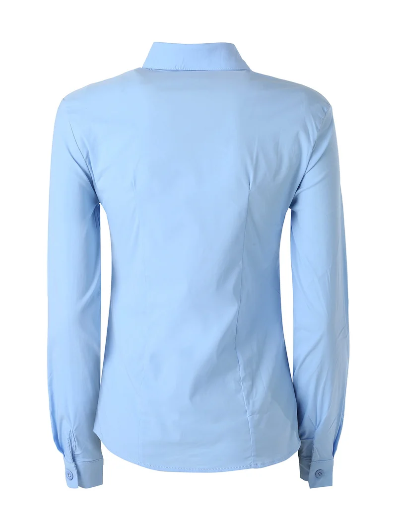 Camicia da donna elasticizzata a maniche lunghe - azzurro