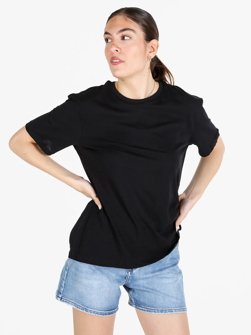 T-shirt donna in cotone con arricciatura laterale - nero