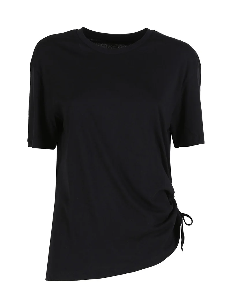 T-shirt donna in cotone con arricciatura laterale - nero