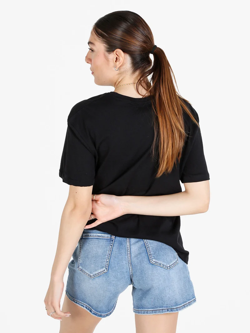 T-shirt donna in cotone con arricciatura laterale - nero