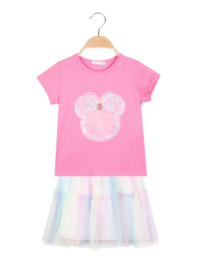 Completo da bambina 2 pezzi con gonna in tulle - rosa