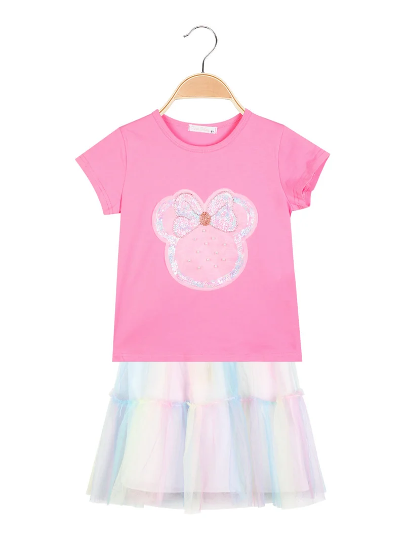 Completo da bambina 2 pezzi con gonna in tulle - rosa