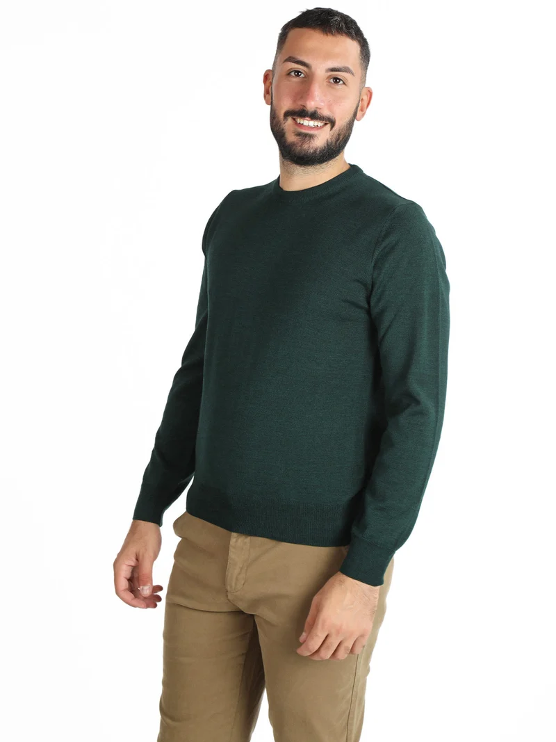 Pullover da uomo misto lana girocollo - verde scuro