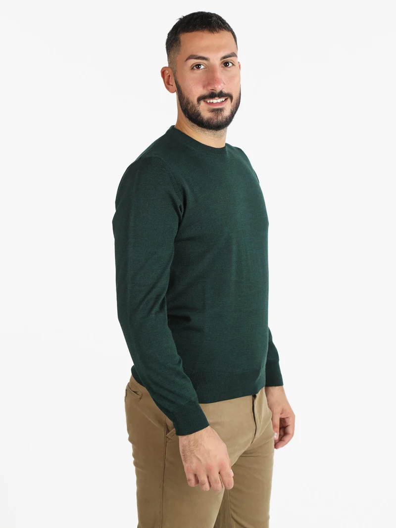 Pullover da uomo misto lana girocollo - verde scuro