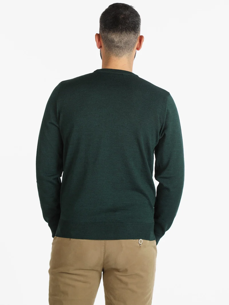 Pullover da uomo misto lana girocollo - verde scuro