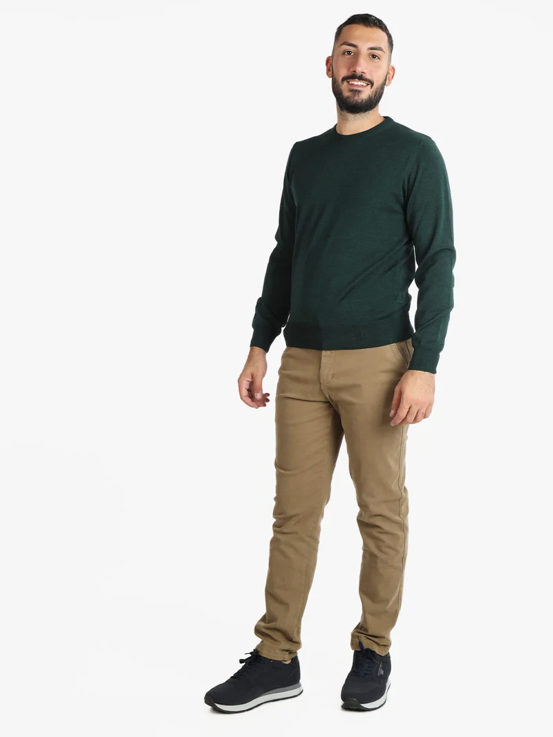 Pullover da uomo misto lana girocollo - verde scuro