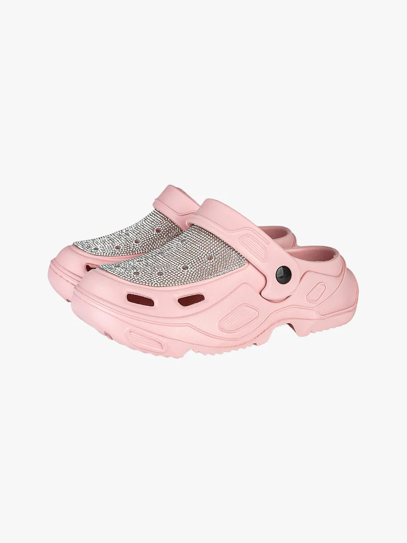 Ciabatte donna in gomma con strass - rosa