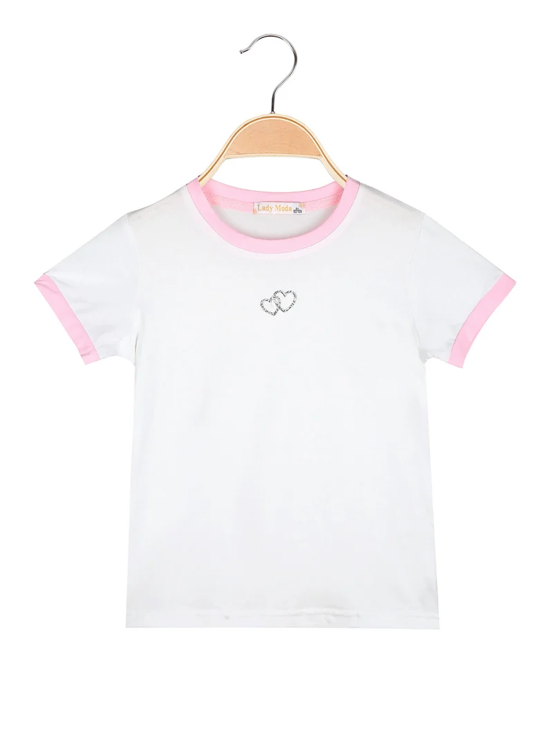 T-shirt da ragazza con cuore di strass sullo scollo - rosa