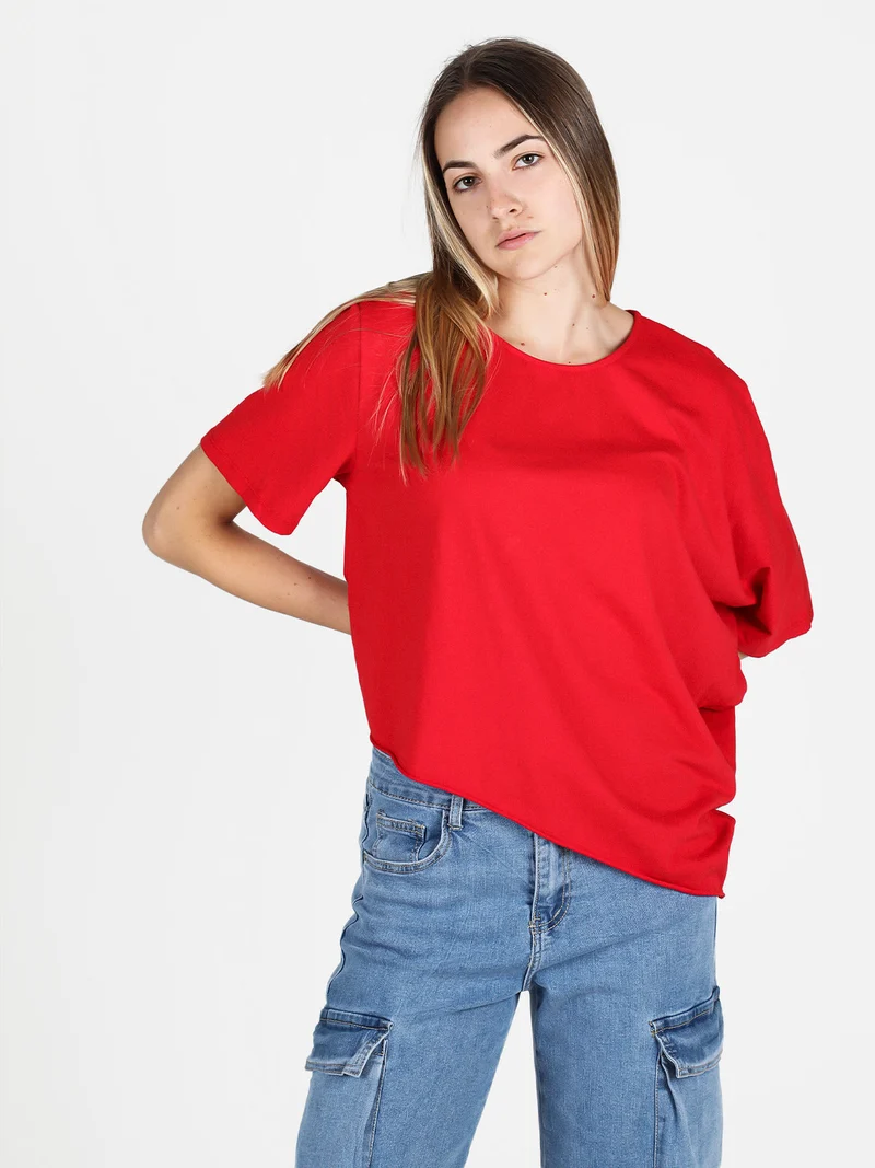 T-shirt donna asimmetrica in cotone - rosso