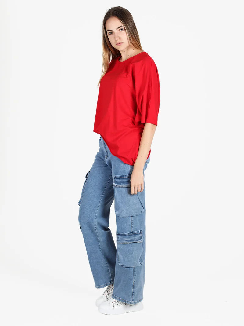 T-shirt donna asimmetrica in cotone - rosso