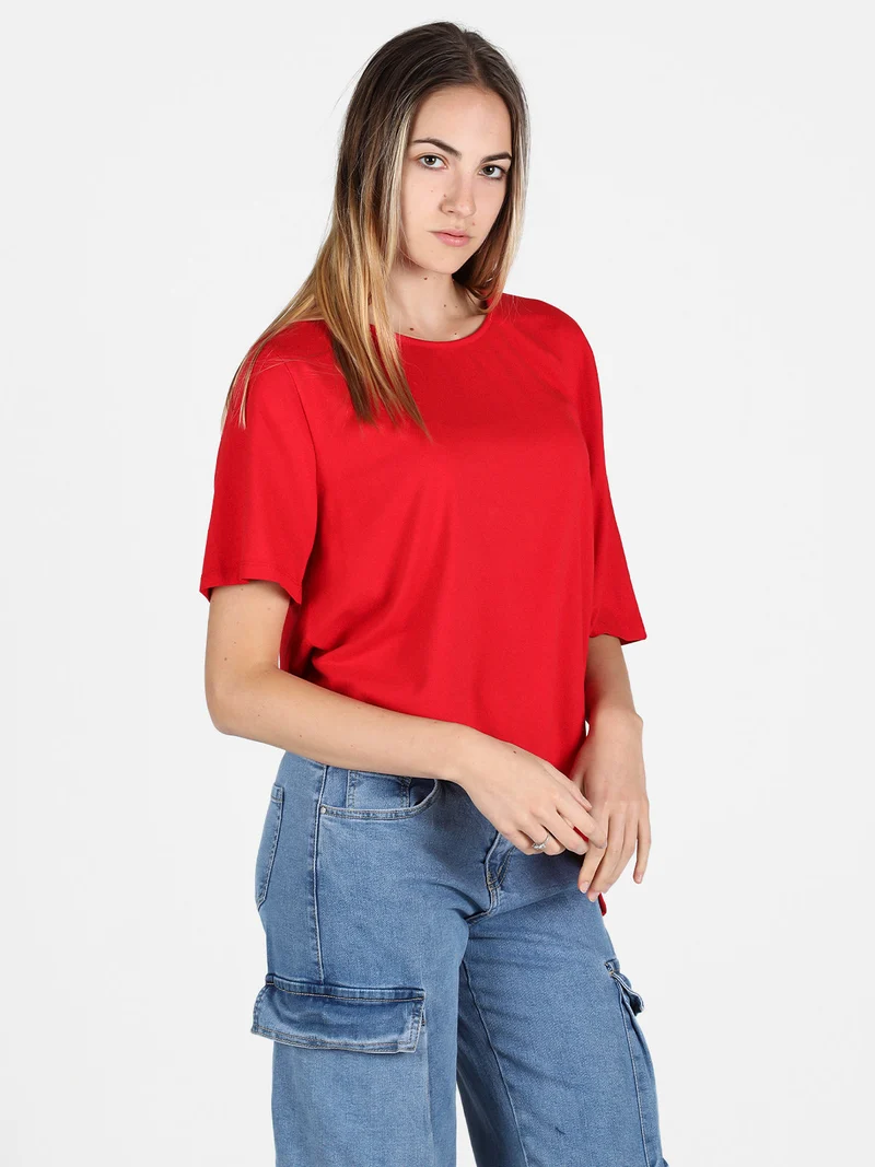 T-shirt donna asimmetrica in cotone - rosso