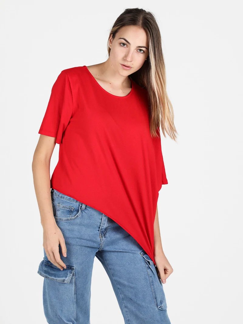 T-shirt donna asimmetrica in cotone - rosso