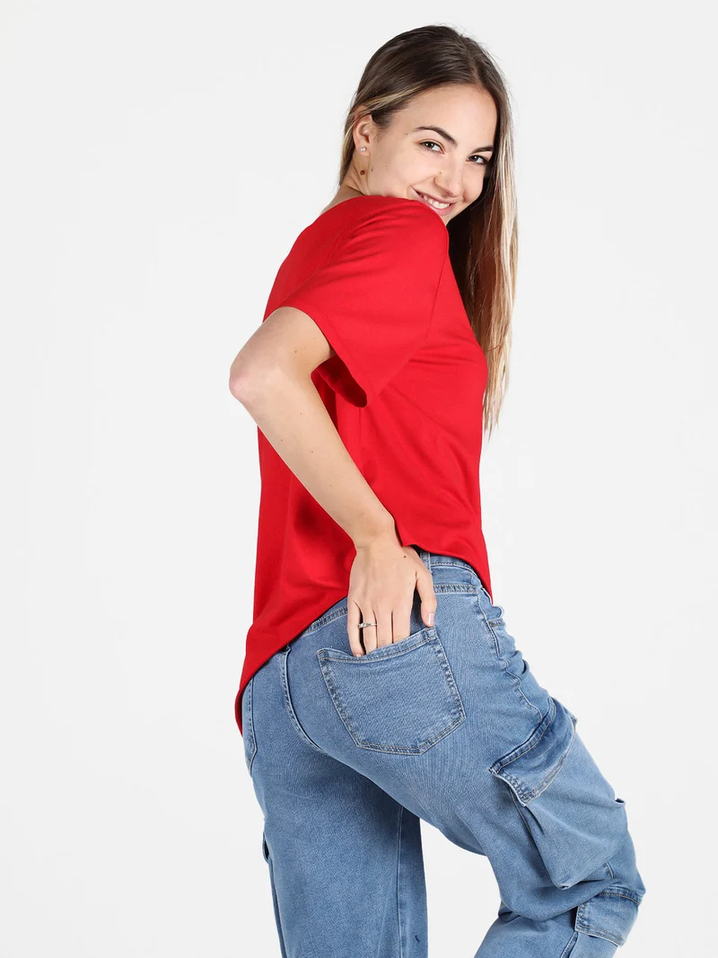 T-shirt donna asimmetrica in cotone - rosso