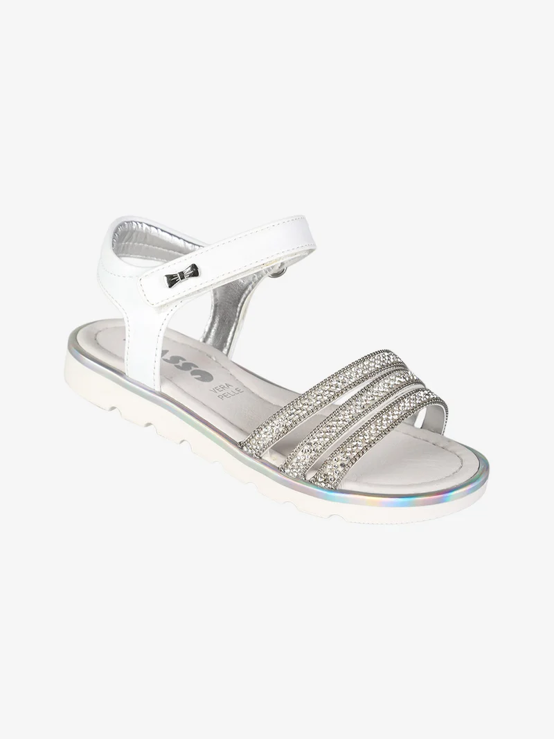 Sandali da bambina con strass e cinturino a strappo - bianco