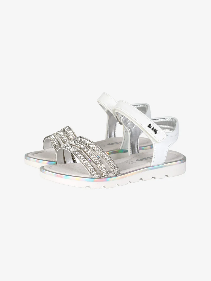 Sandali da bambina con strass e cinturino a strappo - bianco