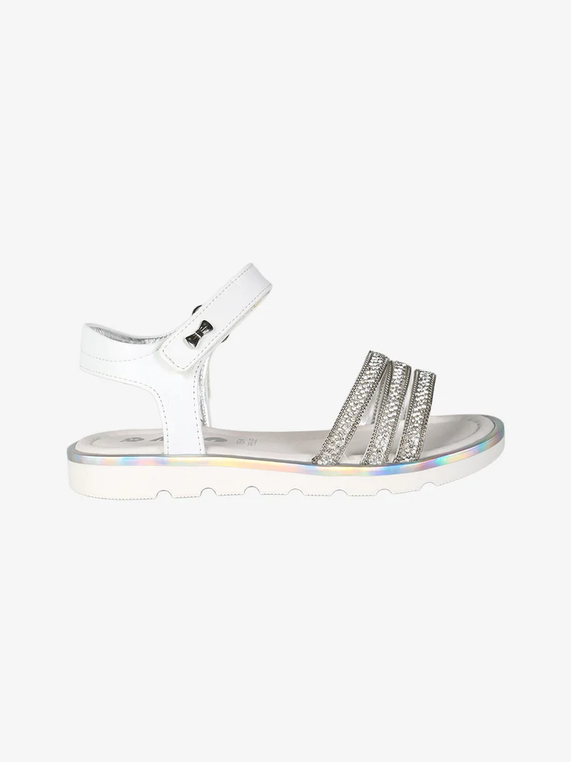 Sandali da bambina con strass e cinturino a strappo - bianco
