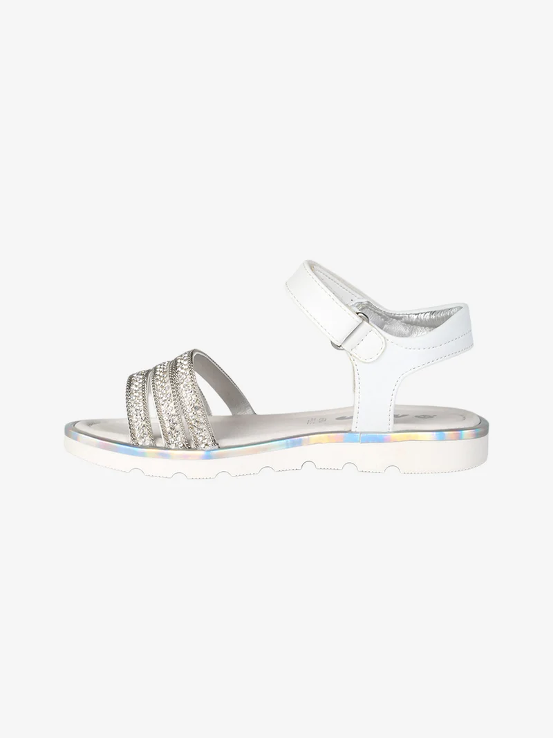 Sandali da bambina con strass e cinturino a strappo - bianco
