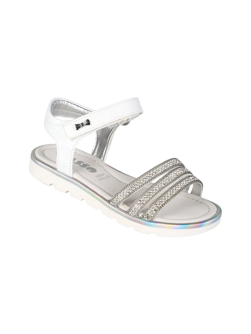 Sandali da bambina con strass e cinturino a strappo - bianco