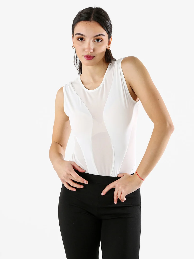 Top body smanicato da donna con inserti a rete - bianco